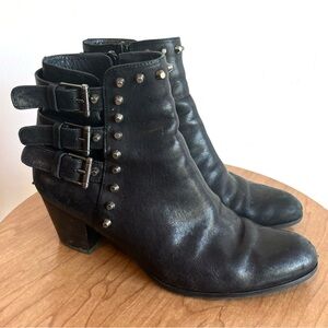 STUART WEITZMAN Black Zip Up Ankle Boots with Studs and Buckles size 8